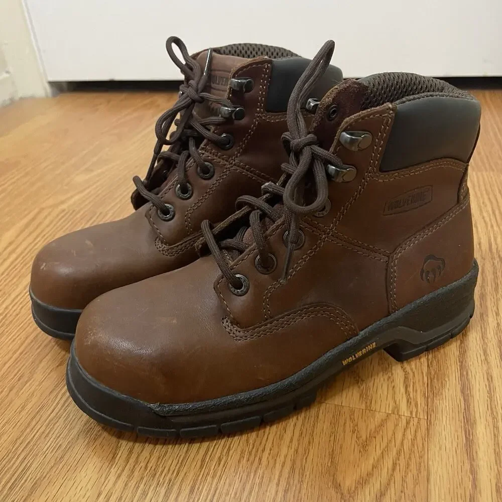Wolverine Harrison lace up brown work boots steel toe women size US 6
